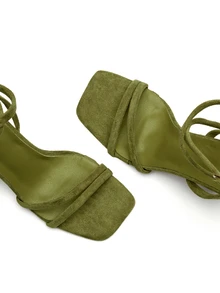Rylithe Sandali con tacco alto  sintetico a tinta unita da donna, ciabatte con tacco sottile, punta aperta, cinturino alla caviglia e lacci, scarpe con tacco alto verdi - Verde militare - Visualizzare 6