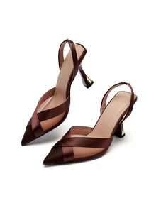 Rylithe Women's Pointed Toe Slip-On High Heel Pumps With Mesh Details, Comfortable And Fashionable Peep Toe Office Shoes - Coffee Brown - View 4