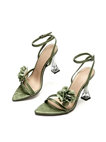 Rylithe Nuevos tacones altos para mujer con tacón de cristal para fiesta nocturna de primavera/verano, ropa de fiesta moderna y versátil para exteriores - verde menta - Ver 4