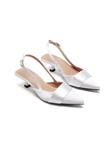 Rylithe Sepatu hak tinggi wanita model slingback dengan desain gesper dan ujung runcing, elegan untuk pemakaian sehari-hari. - Putih - View 2