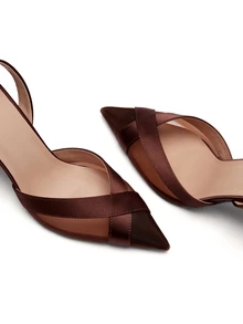 Rylithe Women's Pointed Toe Slip-On High Heel Pumps With Mesh Details, Comfortable And Fashionable Peep Toe Office Shoes - Coffee Brown - View 6