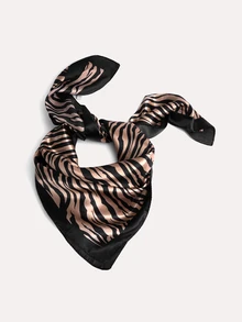 TuEzra 1pc Zebra Striped Bandana Classic Silky Square Scarf For Outdoor All Seasons Bandana - Coffee Brown - View 1