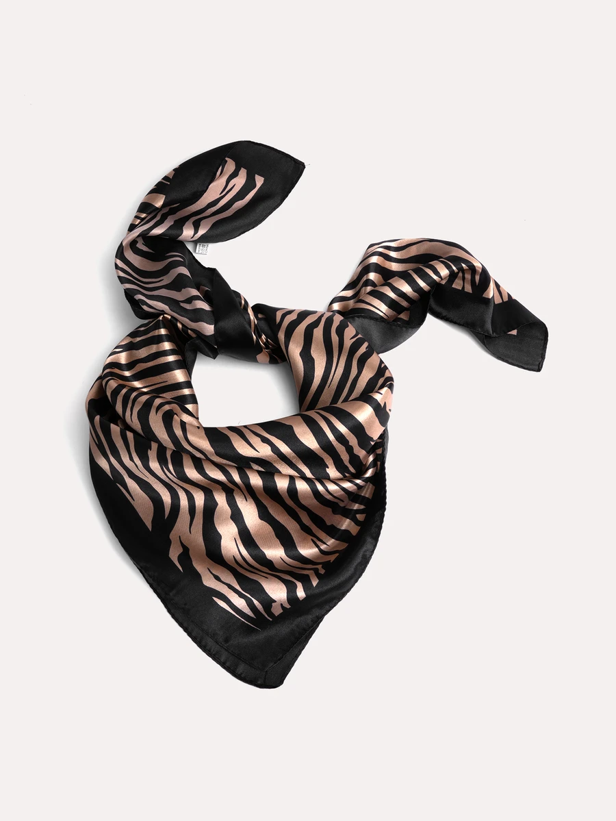 TuEzra 1pc Zebra Striped Bandana Classic Silky Square Scarf For Outdoor All Seasons Bandana - Coffee Brown - View 1