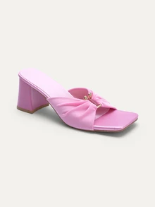 TuEzra Square Toe Thin Heel Fashion Peep-Toe Sandals, Sexy Open Toe Bowknot Women's High Heel Sandals,Summer Outfits - Pink - View 4