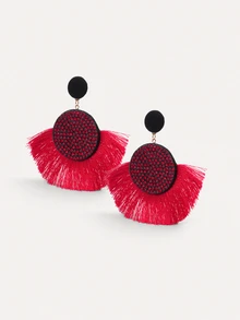 TuEzra 1 Coppia Di Orecchini Alla Moda Con Frangette Colorate Ed Esagerate Con Strass Vintage Per L'uso Quotidiano Delle Donne - Rosso - Visualizzare 2