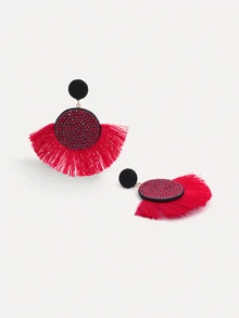 TuEzra 1 Coppia Di Orecchini Alla Moda Con Frangette Colorate Ed Esagerate Con Strass Vintage Per L'uso Quotidiano Delle Donne - Rosso - Visualizzare 4