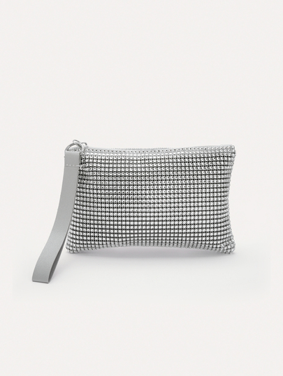 TuEzra 1pc Shiny Hollow Envelope Clutch Bag, Solid Color Plastic Diamond Women's Handbag, Rectangular Party Casual Holiday Gift For Girlfriend