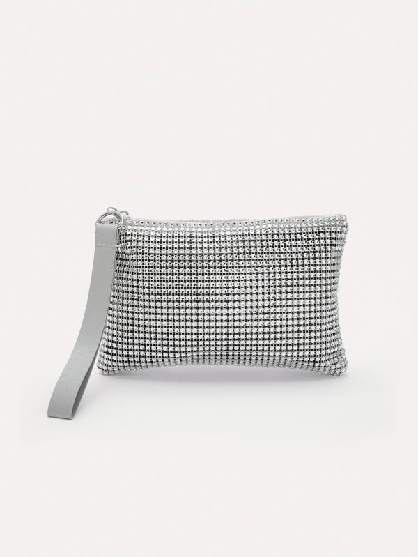 TuEzra 1pc Shiny Hollow Envelope Clutch Bag, Solid Color Plastic Diamond Women's Handbag, Rectangular Party Casual Holiday Gift For Girlfriend