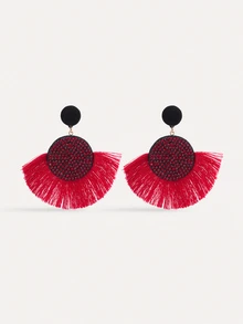 TuEzra 1 Coppia Di Orecchini Alla Moda Con Frangette Colorate Ed Esagerate Con Strass Vintage Per L'uso Quotidiano Delle Donne - Rosso - Visualizzare 1
