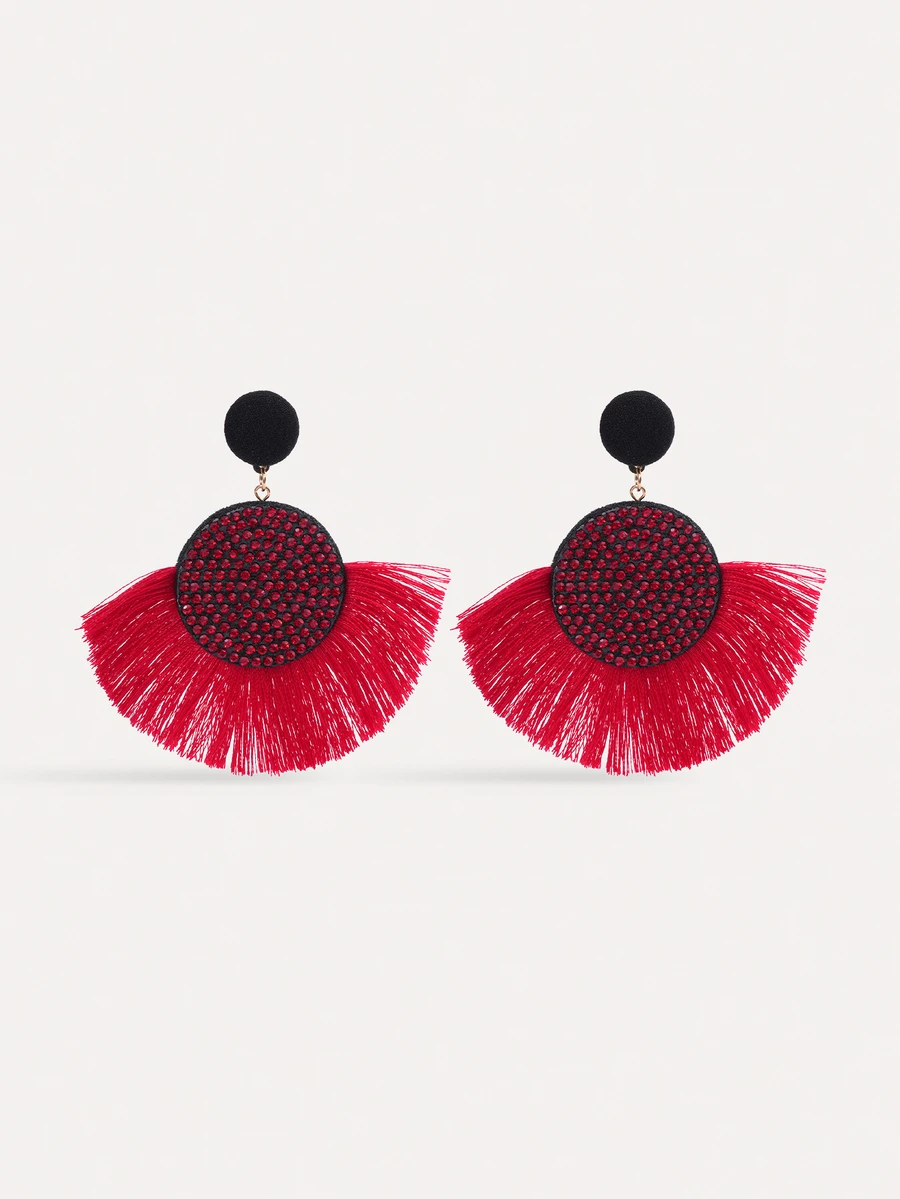 TuEzra 1 Coppia Di Orecchini Alla Moda Con Frangette Colorate Ed Esagerate Con Strass Vintage Per L'uso Quotidiano Delle Donne - Rosso - Visualizzare 1