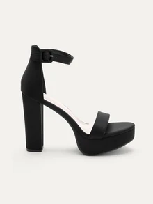 TuEzra High / Chunky Heel Platform Open Toe Sandals With Ankle Strap,Spring Summer Outfits - Black - View 1