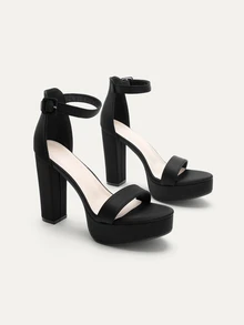 TuEzra High / Chunky Heel Platform Open Toe Sandals With Ankle Strap,Spring Summer Outfits - Black - View 2