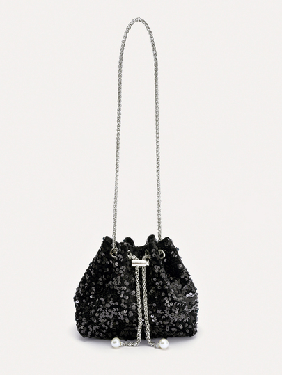 TuEzra Mini Bucket Bag With Sparkling Sequins, Drawstring Closure, Shoulder Bag For Parties And Casual Events