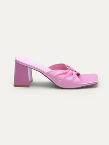 TuEzra Square Toe Thin Heel Fashion Peep-Toe Sandals, Sexy Open Toe Bowknot Women's High Heel Sandals,Summer Outfits - Pink - View 1
