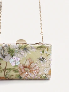 TuEzra [Shiny Evening Bag] New Fashion Women's Clutch Bag, Decorated Box-Shaped , Sequin Embroidered Floral Chain  Suitable For Weddings - Multicolor - View 5