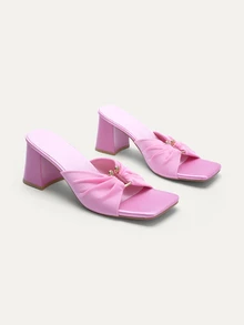 TuEzra Square Toe Thin Heel Fashion Peep-Toe Sandals, Sexy Open Toe Bowknot Women's High Heel Sandals,Summer Outfits - Pink - View 2