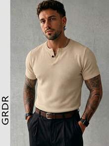 Camisa de manga corta de punto acanalado para hombre GRDR, adecuada para reuniones de negocios de verano, simple y versátil - Albaricoque - Ver 2