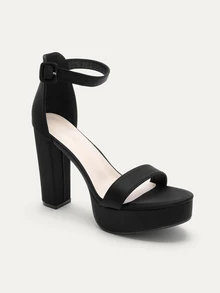 TuEzra High / Chunky Heel Platform Open Toe Sandals With Ankle Strap,Spring Summer Outfits - Black - View 4
