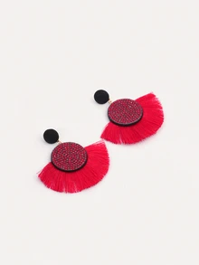TuEzra 1 Coppia Di Orecchini Alla Moda Con Frangette Colorate Ed Esagerate Con Strass Vintage Per L'uso Quotidiano Delle Donne - Rosso - Visualizzare 5