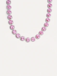 TuEzra 1 Set Luxury 3pcs Silver Bridal Jewelry Set, Includes 1 Pink Necklace, 2 Earrings And Wedding Accessories - Baby Pink - View 3