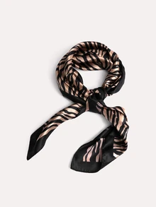 TuEzra 1pc Zebra Striped Bandana Classic Silky Square Scarf For Outdoor All Seasons Bandana - Coffee Brown - View 2