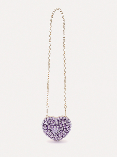 TuEzra Sparkling Vintage Crystal Studded Mini Heart Shaped Lipstick Case, Elegant Lady Clutch Bag, Shoulder Bag, Coin Purse, Chain Bag