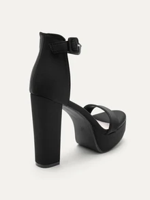 TuEzra High / Chunky Heel Platform Open Toe Sandals With Ankle Strap,Spring Summer Outfits - Black - View 3