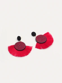 TuEzra 1 Coppia Di Orecchini Alla Moda Con Frangette Colorate Ed Esagerate Con Strass Vintage Per L'uso Quotidiano Delle Donne - Rosso - Visualizzare 3