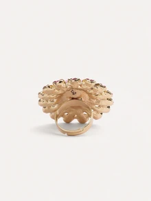 TuEzra 1pc Fashionable Oval Crystal Rhinestone Adjustable Open Ring - Pink - View 3