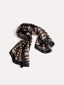TuEzra 1pc Zebra Striped Bandana Classic Silky Square Scarf For Outdoor All Seasons Bandana - Coffee Brown - View 4
