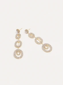 TuEzra Gorgeous Sexy Nightclub Crystal Dangling Earring Stud For Women 1Pair - Gold - View 5