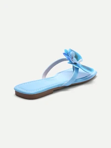 TuEzra 2025新款大码欧式夏季露趾人造花装饰平底凉鞋，女式人字拖 - 藍色 - 查看 3