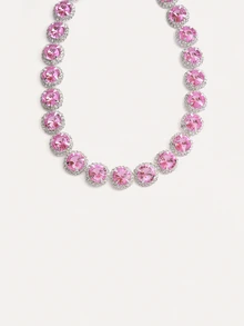 TuEzra 1 Set Luxury 3pcs Silver Bridal Jewelry Set, Includes 1 Pink Necklace, 2 Earrings And Wedding Accessories - Baby Pink - View 2