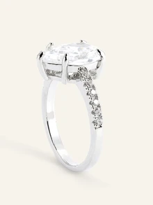 Farahzel 1pc Luxury Synthetic Zirconia Teardrop Ring Women's Proposal Engagement Ring Exquisite Wedding Anniversary Gift Party Accessory - Silver - View 5