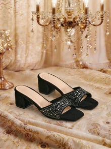 Farahzel Women Heeled Sandals Berlian buatan Plain Glamor - Hitam - View 1