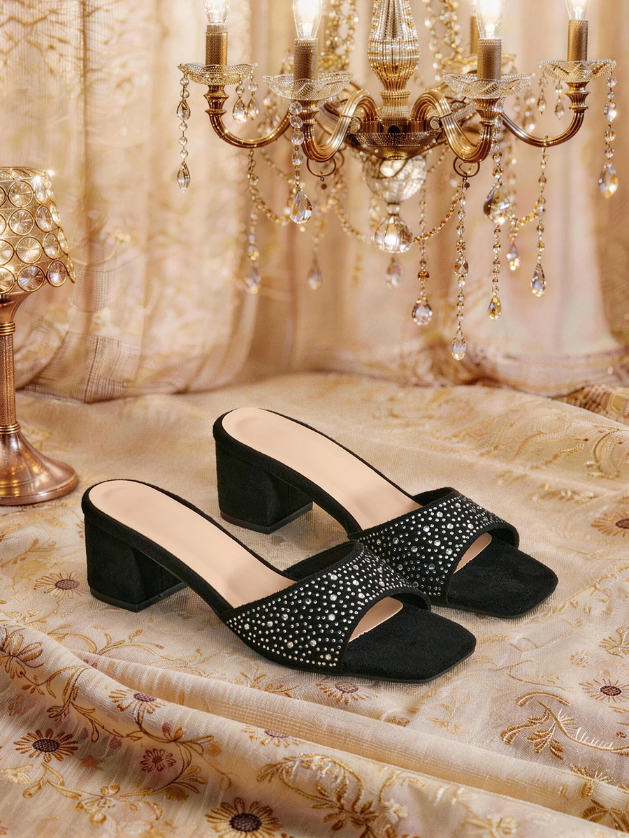 Farahzel Women Heeled Sandals Berlian buatan Plain Glamor - Hitam - View 1