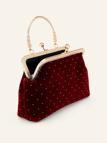 Farahzel 1pc Burgundy Asymmetrical Shape Evening Bag, Women Handbag With Shoulder Strap, Autumn Winter New, Party Bag - Burgundy - View 4