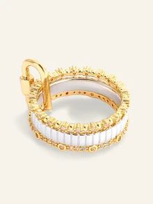 Farahzel Fashionable Multilayer Adjustable Cubic Zirconia Combination Keychain Ring, Suitable For Women's Daily Wear - Set Of Rings - View 6