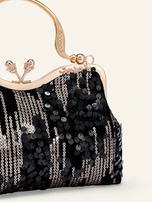 Farahzel Tas Ember Mini Ringan dengan Hiasan Berlian Imitasi, Desain Tali Serut, Cocok untuk Bisnis Kasual - Hitam - View 5