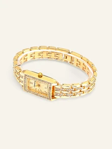 Farahzel 1pc Elegant Fashion Luxury Diamond-Decorated Bracelet Watch For Women, Gift For Birthday, Holiday - Gold - View 4