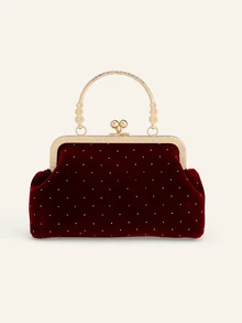 Farahzel 1pc Burgundy Asymmetrical Shape Evening Bag, Women Handbag With Shoulder Strap, Autumn Winter New, Party Bag - Burgundy - View 2