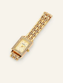 Farahzel 1pc Elegant Fashion Luxury Diamond-Decorated Bracelet Watch For Women, Gift For Birthday, Holiday - Gold - View 5