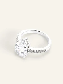 Farahzel 1pc Luxury Synthetic Zirconia Teardrop Ring Women's Proposal Engagement Ring Exquisite Wedding Anniversary Gift Party Accessory - Silver - View 4