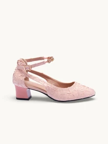 Farahzel Women Rhinestone & Buckle Decor Chunky Heeled Pumps, Fashionable Outdoor Court Pumps - Berwarna merah muda - View 5