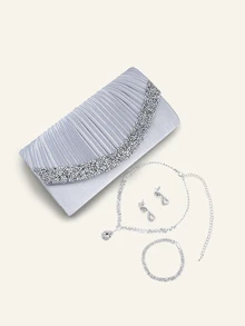 Farahzel Shiny Purple Women's Clutch Bag, Fashionable Evening Bag, Party/Wedding Chain Shoulder Envelope Design - Silver - View 6