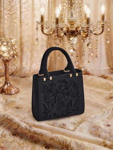 Farahzel Pearl Embroidered Satin Handbag, Cheongsam Party Clutch, Chain Shoulder Bag For Women - Black - View 1
