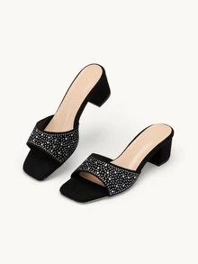Farahzel Women Heeled Sandals Berlian buatan Plain Glamor - Hitam - View 4