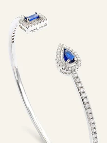 Farahzel 1pc Open Bangle, Fashionable Minimalist Water-Drop Square Design, Copper With Micro-Inlaid Zirconia, Suitable For Daily Wear, Valentine's Gift - Blue - View 5