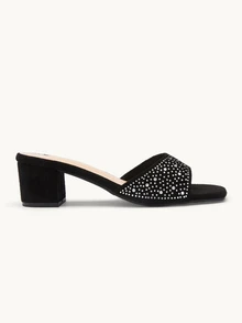 Farahzel Women Heeled Sandals Berlian buatan Plain Glamor - Hitam - View 5
