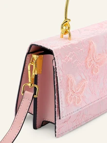 Farahzel Tas Tangan Wanita Persegi Panjang Jacquard Warna Pink Muda untuk Musim Pernikahan Romantis Musim Semi/Panas 2026 (1 buah) - Berwarna merah muda - View 6